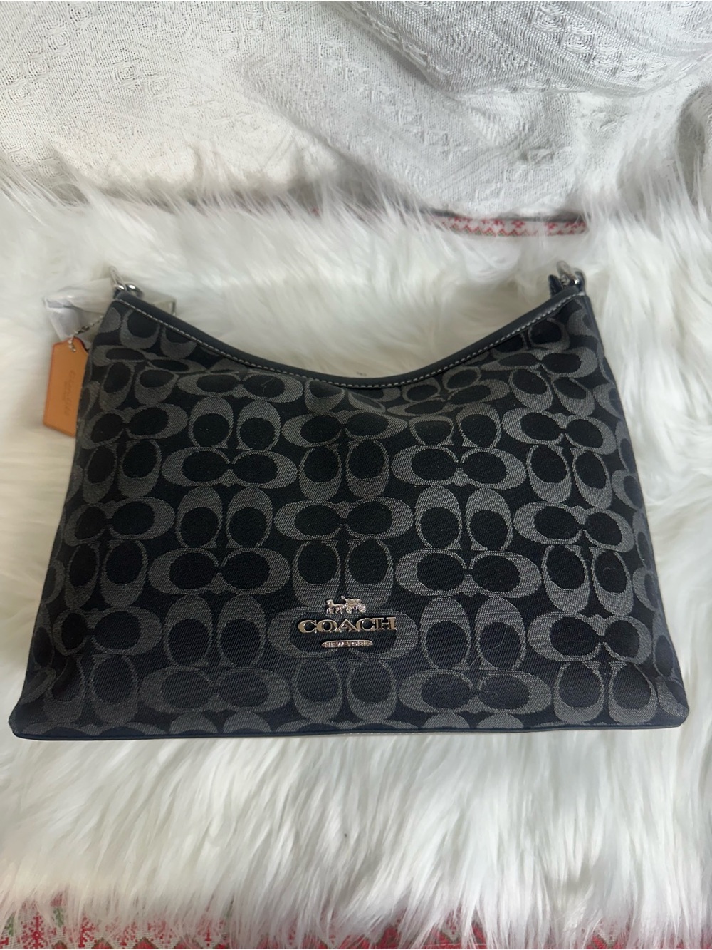 Coach Black Signature Jacquard Shoulder Bag with Silver Logo